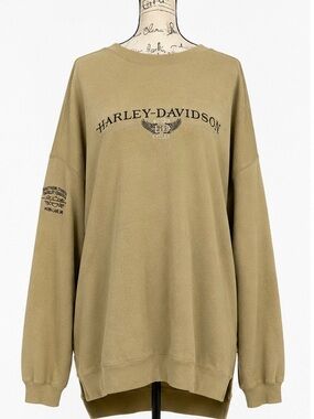 Vintage Harley-Davidson Olive Green Crewneck Sweatshirt with Chest Logo